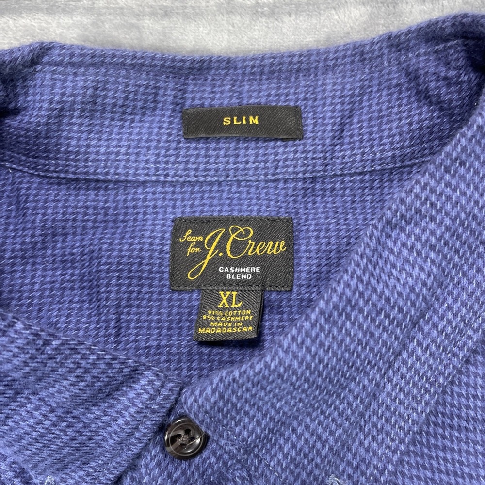 J Crew Shirt Mens XL Blue Cashmere Blend Slim Fit Long Sleeve Button Houndstooth - Picture 3 of 8